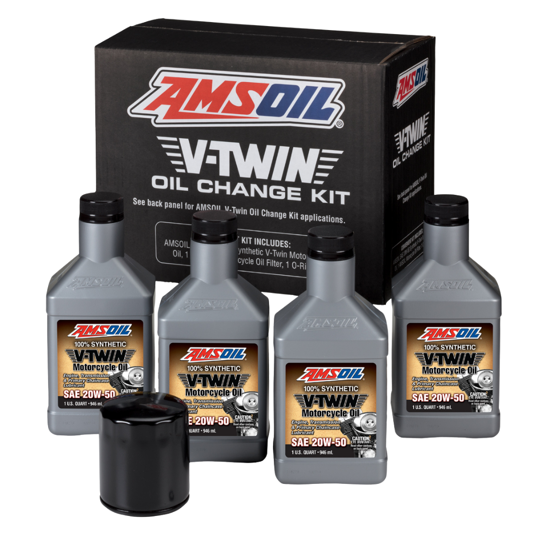 Amsoil Kit de Cambio de Aceite Sintético AMSOIL 20W-50 para V-Twin - 4 Cuartos con Filtro Negro 1 Paquete
