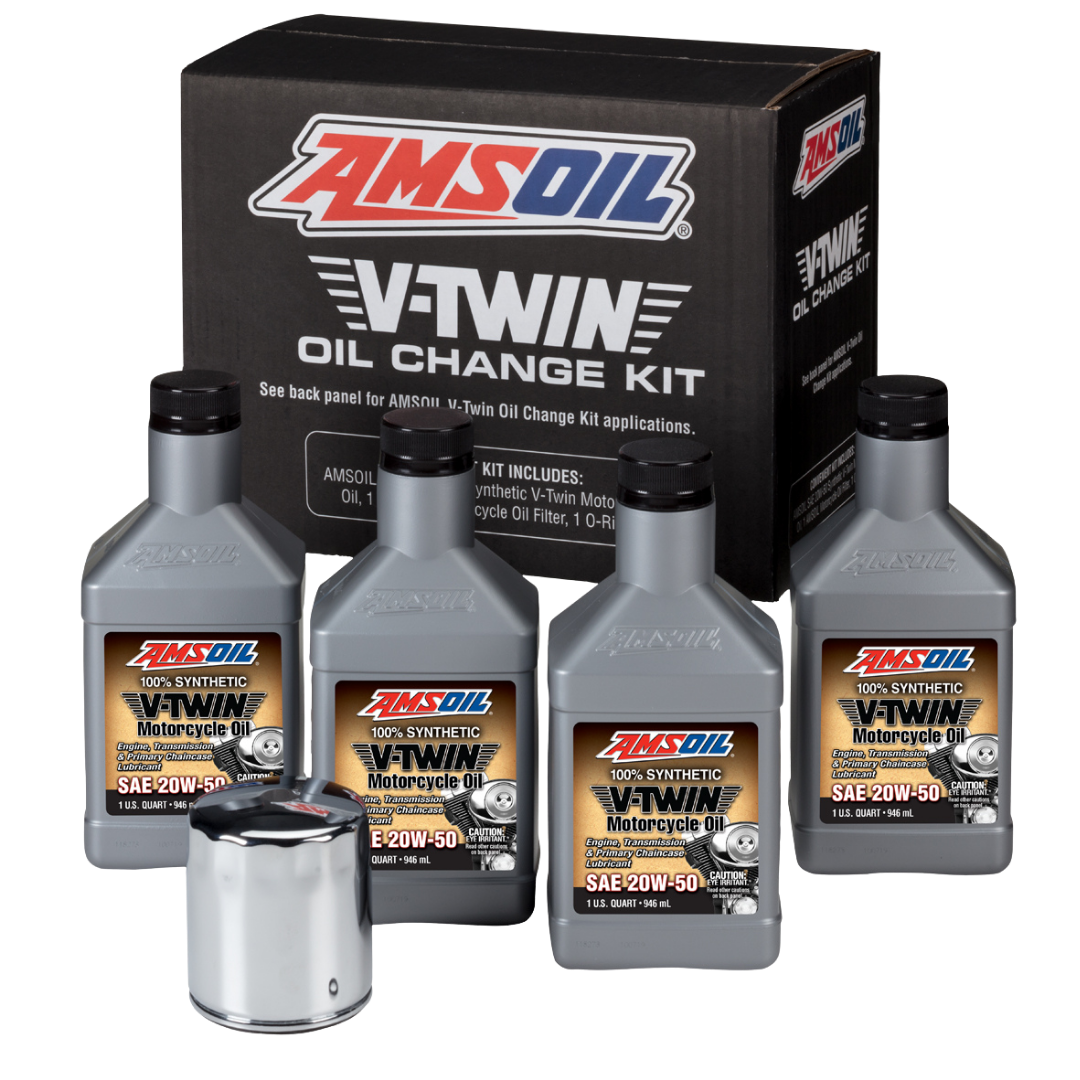 Amsoil Kit de Cambio de Aceite Sintético AMSOIL 20W-50 V-Twin - 4 Cuartos con Fltro Cromado 1 Paquete