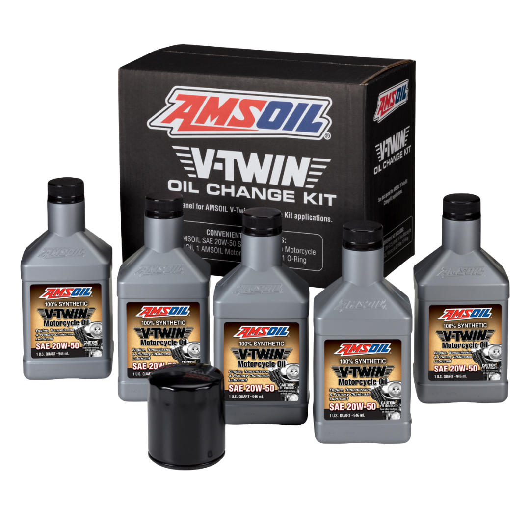 Amsoil Kit de Cambio de Aceite Sintético AMSOIL 20W-50 para V-Twin - 5 Cuartos con Filtro Negro 1 Paquete